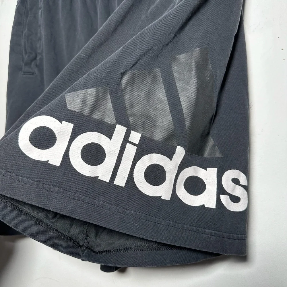 Adidas Big Logo Athletic Shorts Black White Mens‎ Size Large Elastic Waist